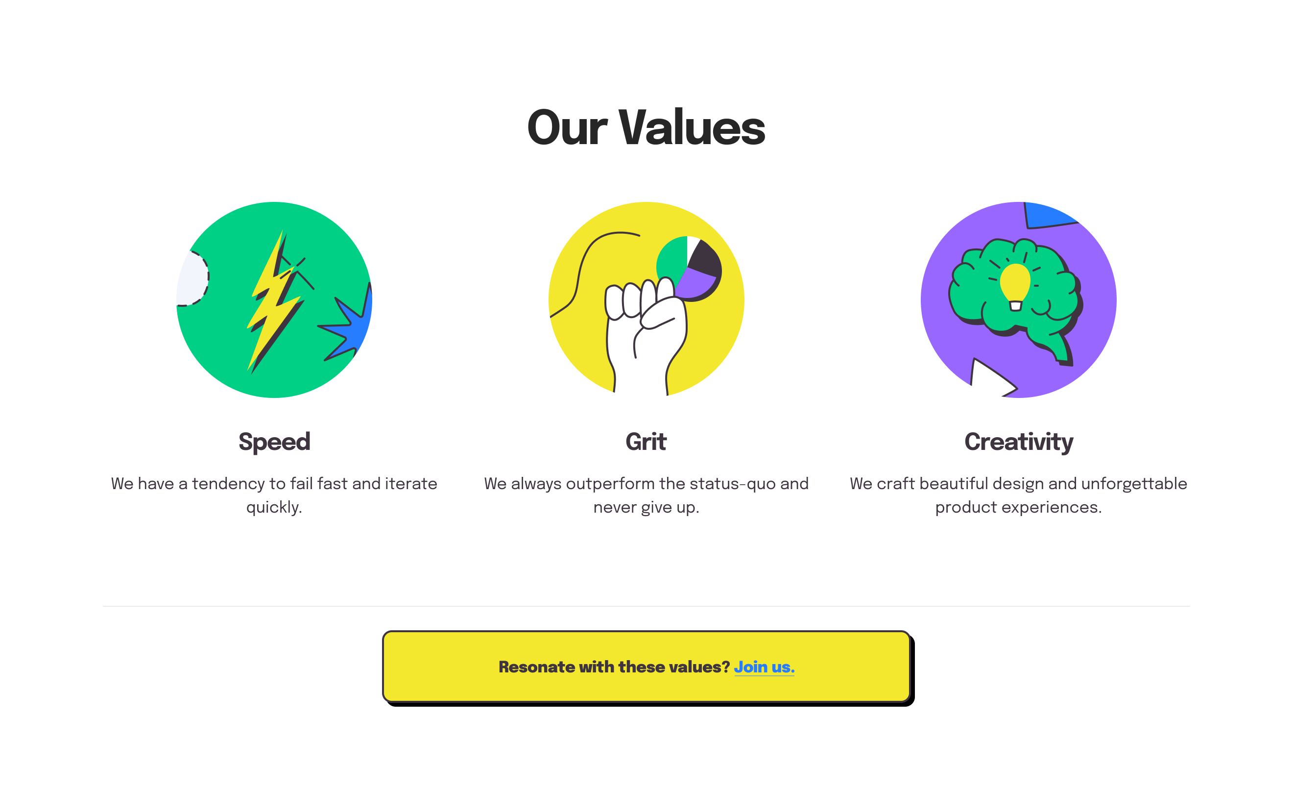 Values section